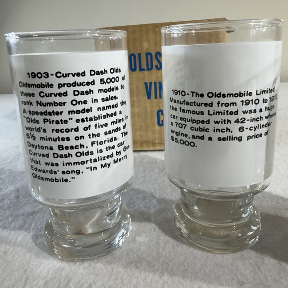Vintage Oldsmobile 75th Anniversary Glasses Set of 4 w/ Box Classic Cars - Picture 6 of 9